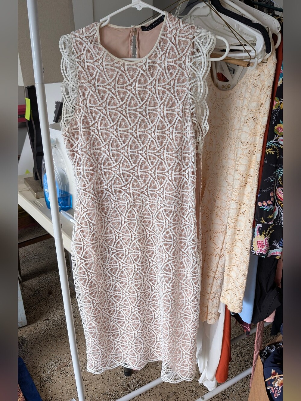 Sleeveless White Lace Overlay Dress